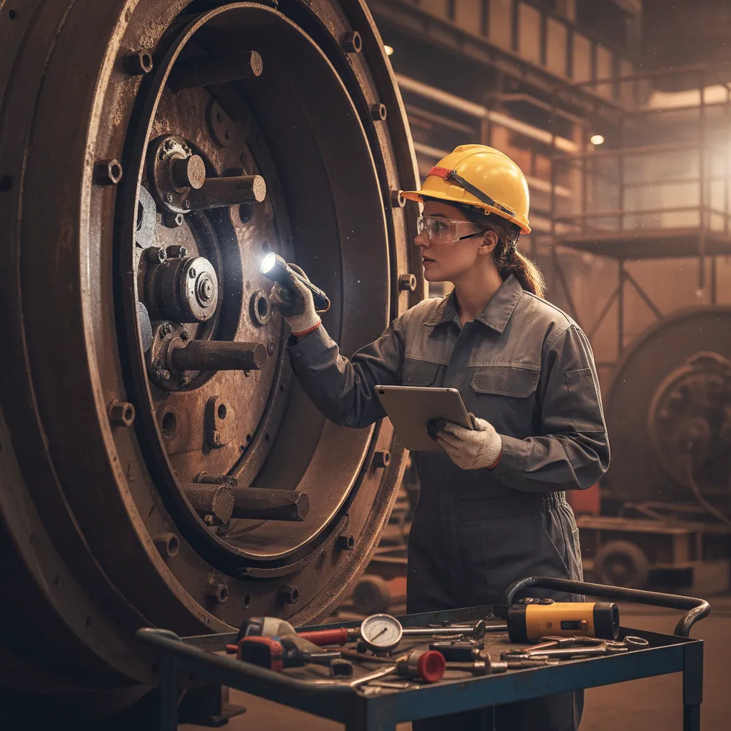 Engineer inspecting boiler parts