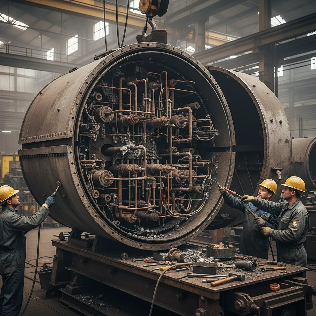 Dismantled boiler for internal repair
