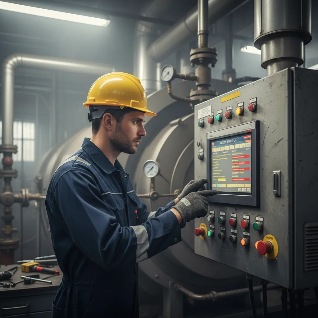 Engineer diagnosing boiler