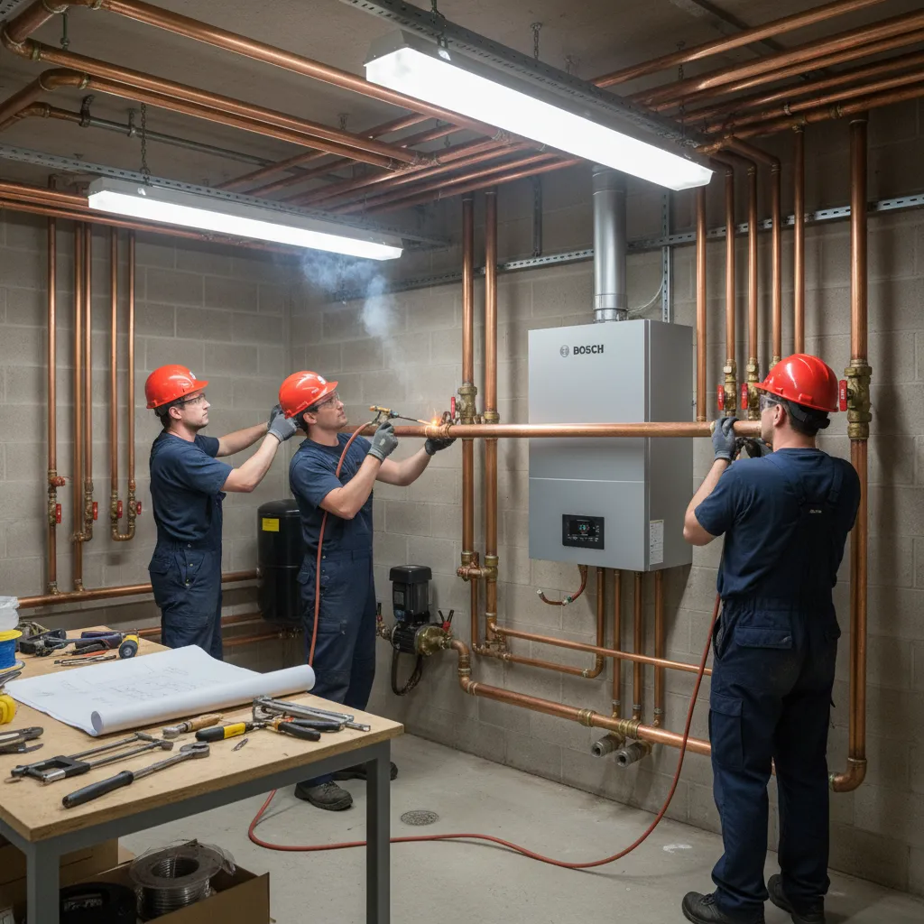 High efficiency boiler copper pipe installation