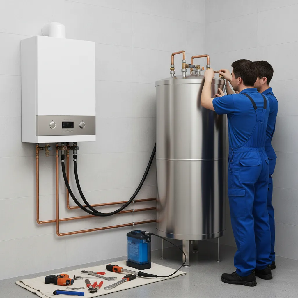 Modern boiler and hot water cylinder installation