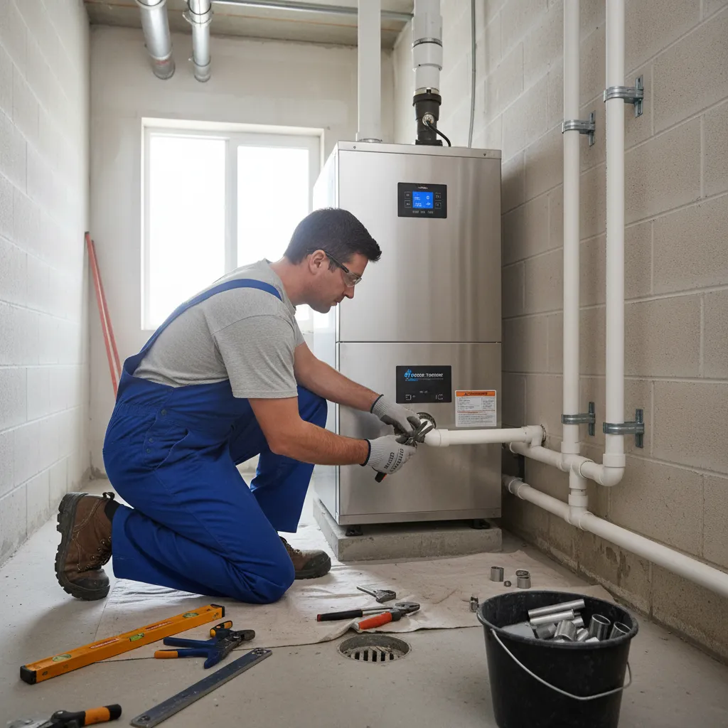 New boiler condensate line routing, symbolizing clean system connections