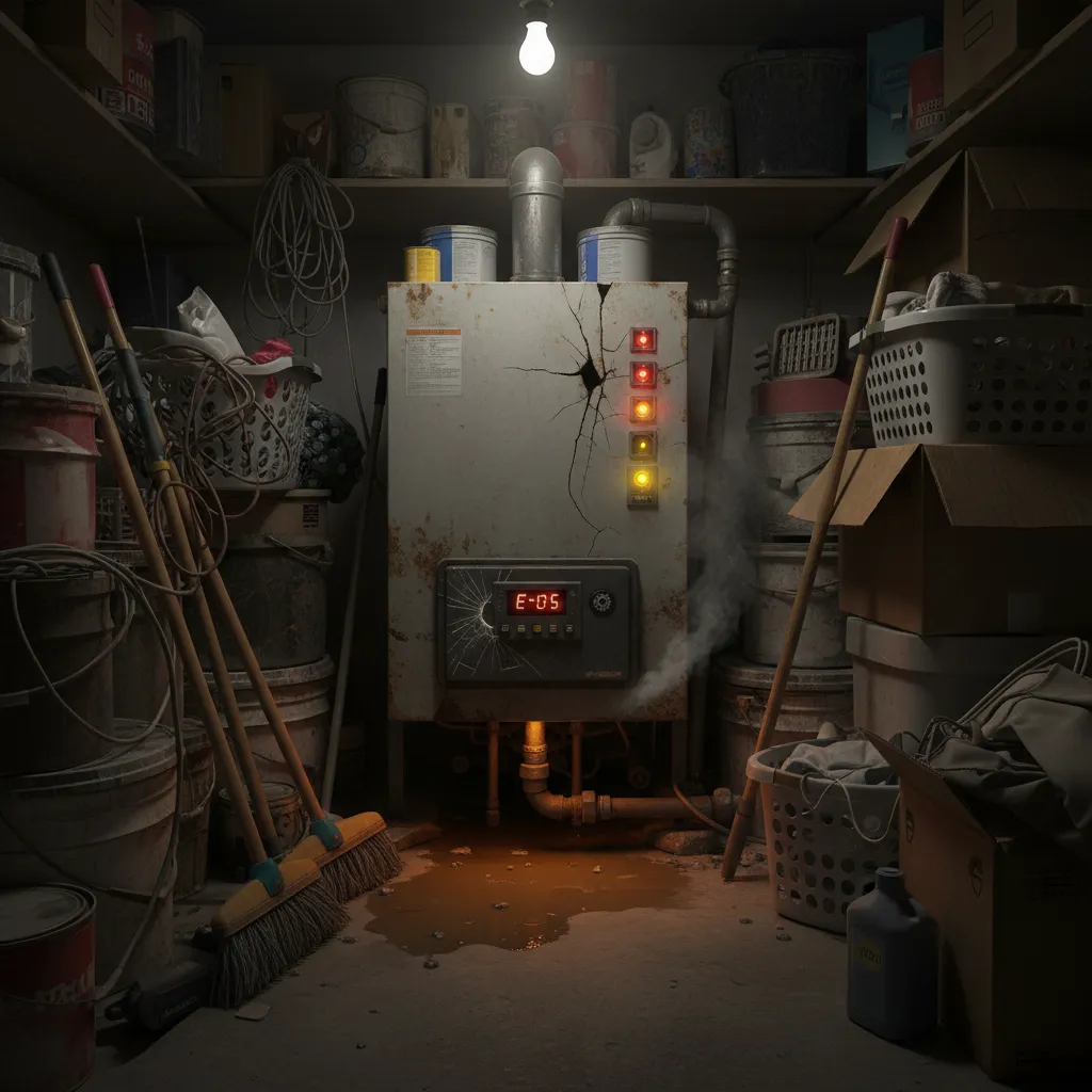 Utility closet faulty boiler warning lights